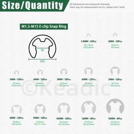 Keadic 236Pcs M3 M4 M5 M6 M8 M10 M12 Internal Tooth Starlock Washers and M1.5/M2/M3/M4/M5/M6/M7/M8/M9/M10/M12/M15/M19/M22 External Retaining E-Clips (304 Stainless Steel)