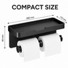 Dual Roll Toilet Paper Holder with Shelf – Black Aluminum