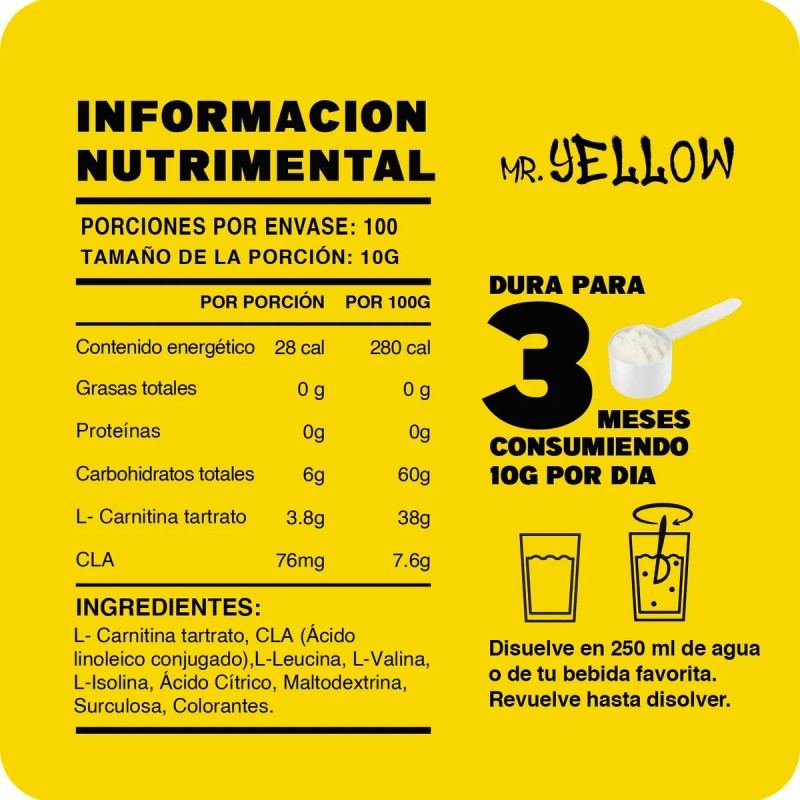 Mr Yellow Supplements Cla + Carnitina 100servs 1kg Sabores Naranja