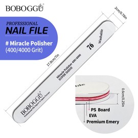 BOBOGGU 76 Korean Professional Nail Files 10PCS Double Sided Emery Board (400/4000 Grit) Reusable Washable Durable Suitable for All Kind of Nails, Miracle Polisher, White and Pink Color