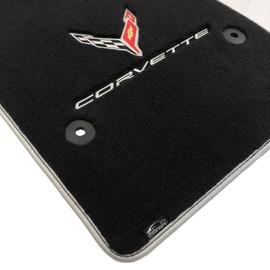 Lloyd Mats Heavy Duty Premium Silver and Black Vinyl Binding Carpeted Floor Mats for Corvette C8 2020-ON Coupe & Convertible (Charcoal, 2PC - Silver 'Corvette' Flags)