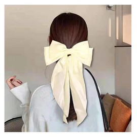 Yurosiay Hair Clips Bow Women's Large Hair Bows Vintage French Long Satin Ribbon Hair Clip Bow Plain Bow Hair Pin Hair Bow Clip Hair Accessories Bow Beige