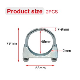 HARY 2Pcs 45mm Exhaust Clamp, Heavy Duty U-Shaped Car Clamp, M8 Pipe Clamp Ø45mm, Galvanized U-Bolt Clamp for Motorcycle and Car Exhaust Pipes