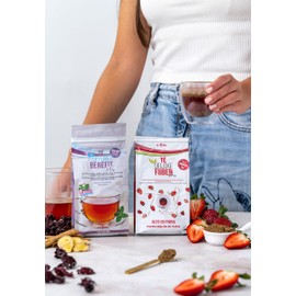 TÉ DELUXE Fiber Plus Blend - Yellow Tea, Golden Flaxseed, Chicory Inulin, BlackBerry and Strawberry. Stevia-Sweetened. 30 Servings.