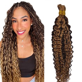 Ombre Braiding Hair 2 Bundle 100g 4/27 Human Braiding Hair Deep Water Wave Honey Blonde Braiding Hair Highlight Bulk Human Hair 12A Brazilian Brown Bariding Hair (4/27#-Water Wave, 20 Inch)