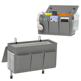 Edudif Dual-purpose Bedside Caddy Bedside Organizer, Bed Caddy with 6 Pockets, Versatile Bedside Storage Solution Magazine Remotes holder, ideal for Home, Dorm, Hospital, Crib Bed (Grey 2pcs)