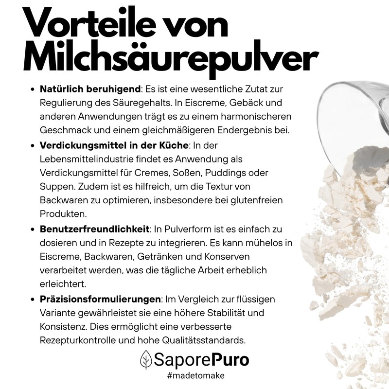 SaporePuro Lactic Acid Powder 200g - Pure Food Grade -