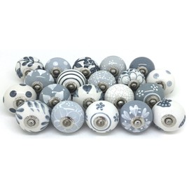 10 Gray Grey & White Hand Painted Ceramic Knobs Cabinet Drawer Pull Kitchen knob Puller Pulls