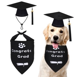 AUGSUN Dog Graduation Cap and Bandana, Graduation Dog Cap with 2024 Tassels Dog Graduation Outfits Pet Graduation Bandana for Small Medium Large Dogs (Black Cap & Congrats Grad Bandana)