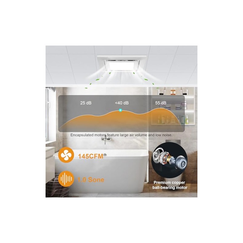 10" Ultra Quiet Bathroom Exhaust Fan with 6500K LED Light,