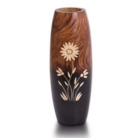 AeraVida Daisy Flower Brown Mango Tree Wood Vase, 8 Inches | Elegant Handcrafted Decorative Flower Vase for Home Decor