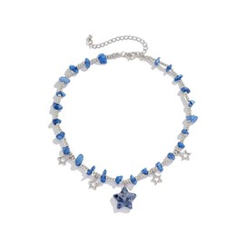Azusa Sun Blue Star Charms Pendant Choker Y2K Healing Crystal Necklace Summer Jewelry with Silver Chains for Teen Girls Women