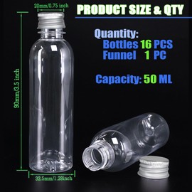 16Pack 50ml Plastic Bottles,Mini Alcohol Bottles with Silver Screw Caps, Reusable Sauce Bottles with Funnel, Parties & Wedding Miniature Alcohol Bottles (50ML)