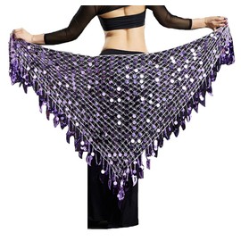 Lauthentic.S - Bufanda de cadera para mujer con lentejuelas y malla triangular, Lavanda, Fit Waist:26"-43"