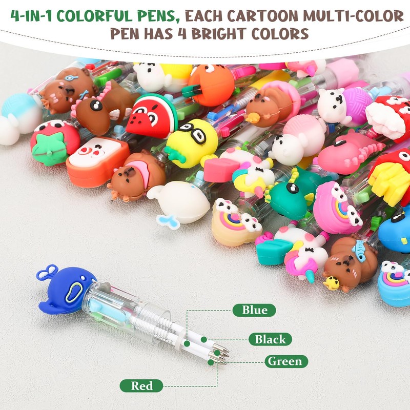 Candcamp 30 Pcs Mini Fun Cartoon 4 Color Pen Set,0.7mm