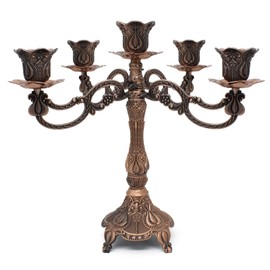Dorlotou Metal Candelabra 5-Candle 10.1 Inch Tall Candle Holder Stick for Home Wedding Event and Party Festival,Red Bronze