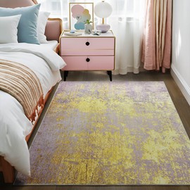 Merelax Area Rugs 4x6 Pink Yellow Rug for Bedroom Living Room Kids Room, Modern Abstract Entryway Area Rug Indoor, Boho Vintage Washable Rug, Low Pile Non Slip Girls Room Dining Room Office Carpet
