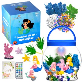 Mermaid Terrarium Kit for Children | DIY Craft Set Toy Set with Night Light Lamp | Boys and Girls Gifts 3 4 5 6 7 8+ Years Craft Creative Decoration