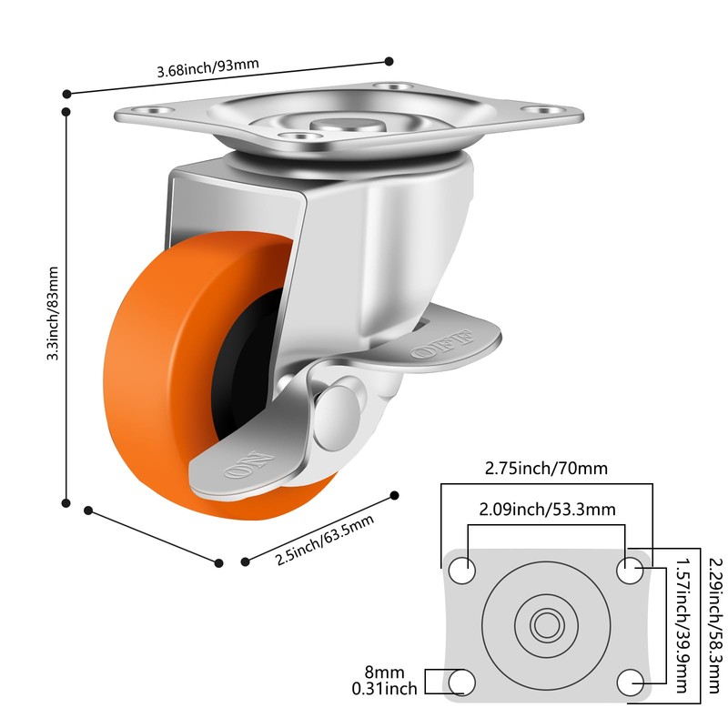 2.5 Inch Caster Wheels, Casters Set of 8,Heavy Duty Caster
