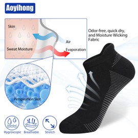Men's Breathable Cotton Athletic Ankle Socks Moisture Wicking Low Cut Running Cushioned Tab Sports Short Thick Socks 6 Pairs