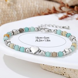 TTPSRY Bracelet for Women Natural Stone Beads Bracelets Adjustable Pearl Bracelet Stainless Steel Heart Jewellery Birthday Christmas Gifts for Girls Women Girlfriends Wife, Stone