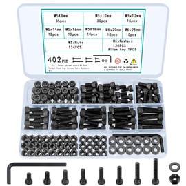 402 Pcs M5 Screws Set, Metric Bolts and Nuts Assortment, Hex Socket Head Cap Screws Set, M5 Machine Screw Assortment Kit, Nuts and Bolts Set with Washers, 12.9 Carbon Steel
