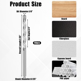 50 Pcs Drywall Drill Bits 1/8 Inch Drywall Router Bit for Wood Guide Point Cutting Diameter Router Rotary Tools, Used for Spiral Saw and Power Tools