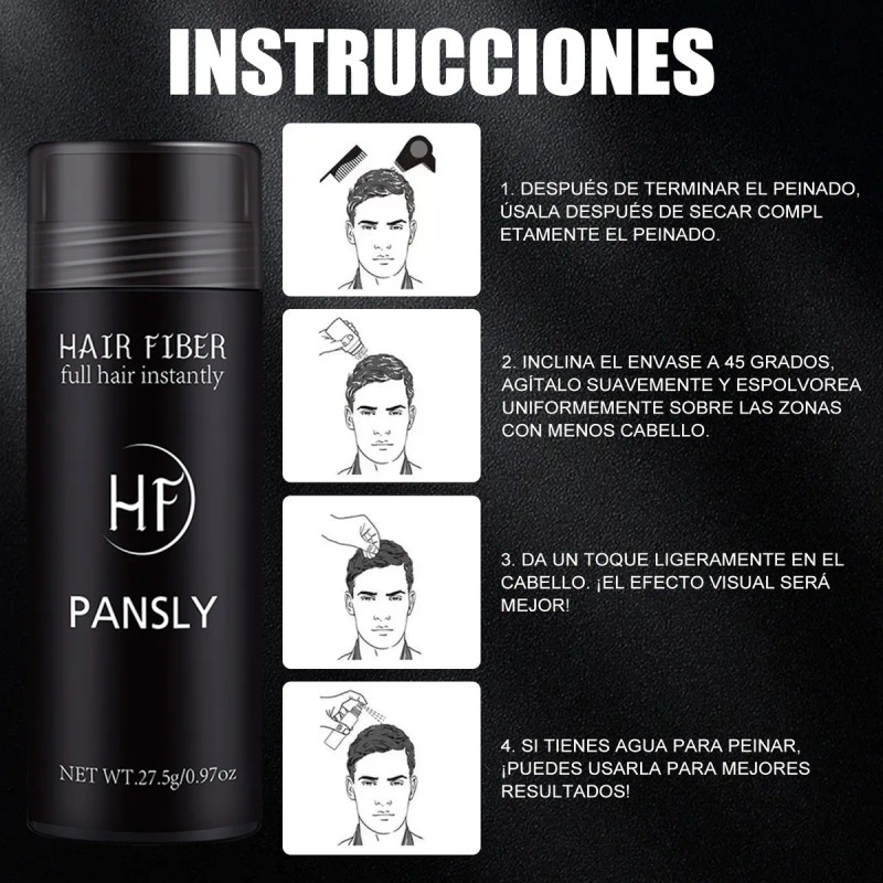 Polvo De Fibra Capilar Negro Cubre Raíz De Cabello Calvicie
