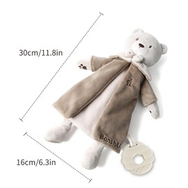 Baby Security Blanket with Bear Head - Ultra Soft Unisex Plush Lovey for Newborns, Infant Cuddle Toy & Toddler Sensory Blanket | Grey Snuggle Stuffed Animal Gift for Baby Showers Boys & Girls