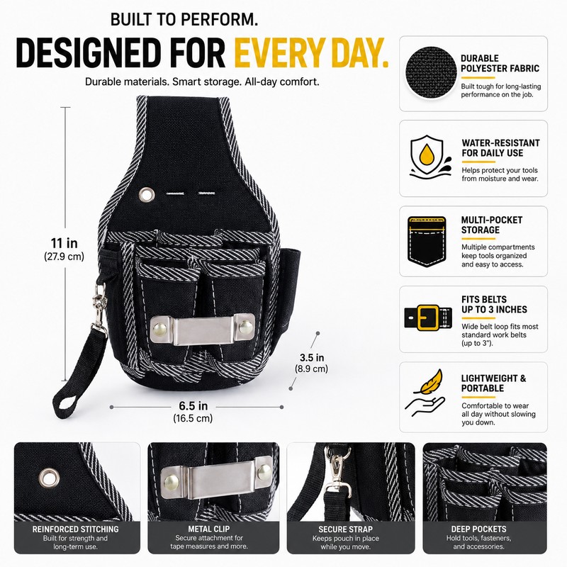 Electrician Tool Pouch for Work Belts – Polyester Waist Bag