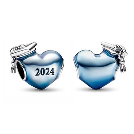 MSPOVOF Blue 2024 Graduation Heart Charms Bead for Bracelets and Necklaces 925 Sterling Silver Women's Graduation Jewelry