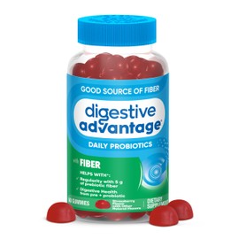Digestive Advantage Prebiotic Fiber Gummies + Probiotics for Gut Health, 5g Prebiotic Fiber Plus 1 Billion CFU Probiotic, Supports Digestive Health & Regularity, (60ct Bottle) Strawberry Flavor*