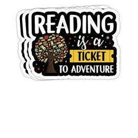 goldbabytee Reading is a Ticket to Adventure Fun Book Reading- 4x3 Vinyl Stickers, Laptop Decal, Water Bottle Sticker (Set of 3)