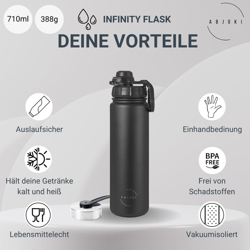 Abjoki Stainless Steel Drinking Bottle "Infinity" 710 ml - Onyx