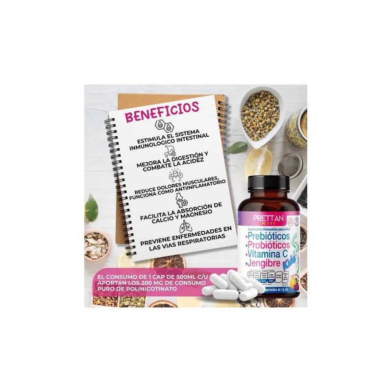 Probioticos Niños Vitamina Prettan Tabletas Sabores Naranja Uva Cereza