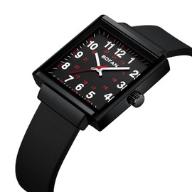 BOFAN Waterproof Nurse Watch for Nurses,Medical Professionals,Students,Doctors with Easy to Read Square Black Dials,Second Hand and 24 Hours(Black-Black).