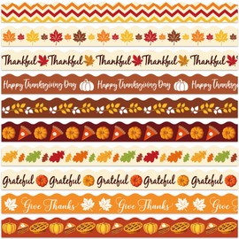 Whaline 69Ft Fall Bulletin Board Borders 10 Designs Happy Thanksgiving Fall Bulletin Board Stickers Pumpkin Maple Leaves Trim Border for Autumn Thanksgiving School Classroom Office Decor