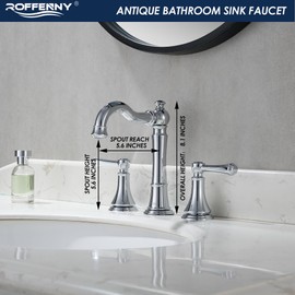 Roffenny 8 inch Widespread Bathroom Faucet Polished Chrome, Traditional Two Handle Bathroom Faucets for 3 Sink Holes, 8 in Spread Bath Vanity Sink Faucet, with Pop-up Drain and 360° Swivel Spout