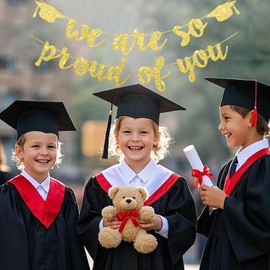 We Are So Proud of You Graduation Banner, Reusable Graduation Party Decorations Banner, Pre-Punched Gold Glitter Sign for Class of 2025, Decorations Supplies for High School Celebrations