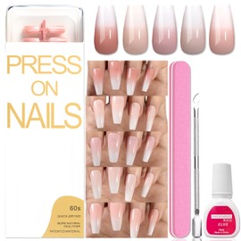 5 Farbe Natürliche Farbverlauf Kunstnägel Zum Aufkleben - 120Pcs Mittellang Coffin Falsche Nägel - Full Cover Glossy Press on Nails - Ombre Acryl Künstliche Nägel Für Frauen Und Mädchen (Sarg Form)