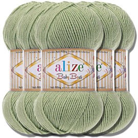 Alize Baby Best Batik, 5 x 100 g Knitting Wool, Anti-Pilling Turkish Baby Wool, Plain Wool, Yarn, Knitting Yarn, Hand Knitting Yarn, Crochet, Cotton Soft (Olive 138)