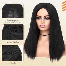 ZIHAN "18-Inch Yaki Straight Synthetic Wig for Women – Middle Part Glueless Wig | Kinky Straight Texture, Heat Resistant Fiber, Natural Black Hair" Lace Front