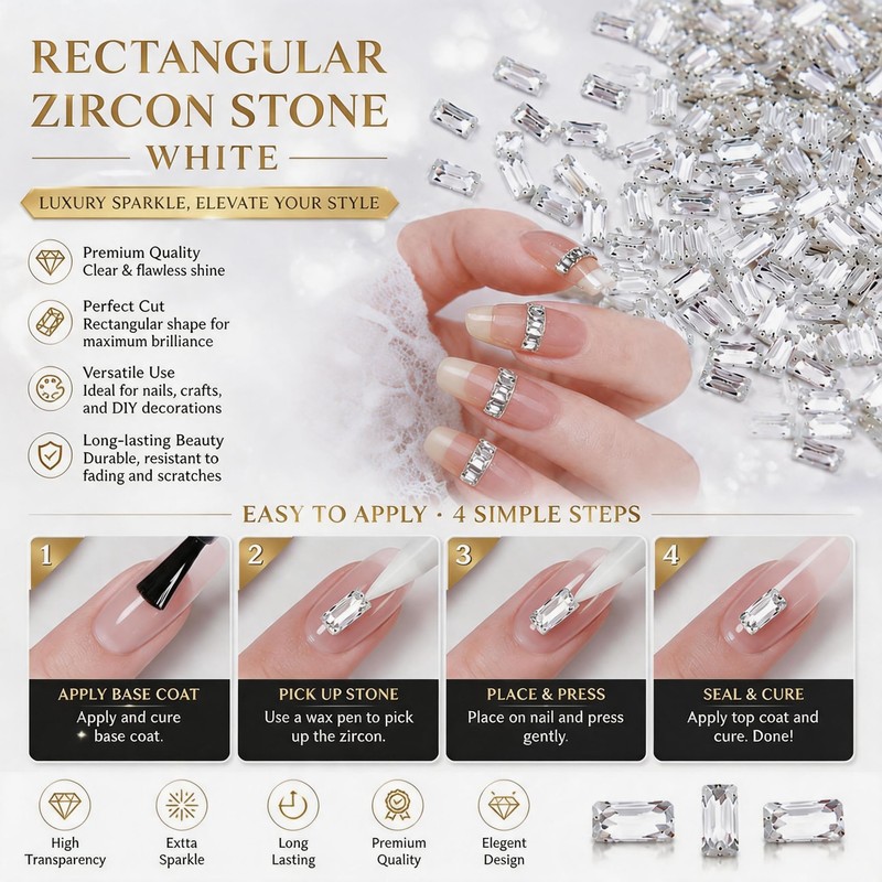 100Pcs Shiny Silver Rectangular Zircon Nail Rhinestones, 0.059×0.118 Inch Mini