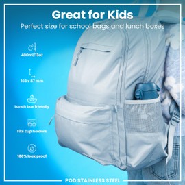 Ion8 Lightweight Steel Kids Water Bottle, 400ml/13oz, Non-Insulated, Leak Proof, Easy to Open, Secure Lock, Dishwasher Safe, Fits Cup Holders, Carry Handle, Metal Water Bottle, Teal, Forest Animals