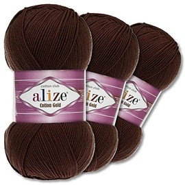Wohnkult Alize 3 x 100 g Cotton Gold Premium Wool 59 Colours Summer Wool Yarn Knitting Amigurumi All Season Wool (26 | Coffee)