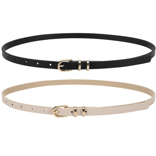 ViEinkaufen 2 Pack Womens Skinny PU leather Belt with Adjustable
