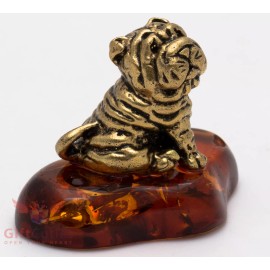 Solid Brass Amber Figurine of Chinese Shar-Pei Dog IronWork