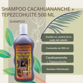 Shampoo Cacahuananche Y Tepezcohuite 550ml Del Indio Papago Control Grasa Capilar Hidrata Keratina Hidrolizada Sauco