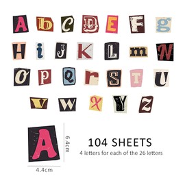 104 Sheets of Scrapbooking Thin Letter Stickers, Retro Letter Stickers, Suitcase Stickers, Laptop Stickers, DIY Decorative Stickers (4 Sheets of 26 Letters Each)