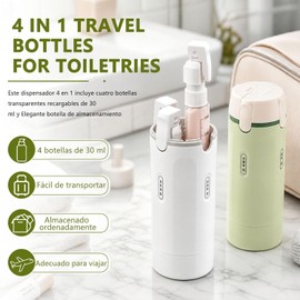 Dosificador 4 en 1,Dispensador de Viaje a Prueba de Fugas,Reutilizable,Dispensador 4 en 1 con Etiquetas de Escala,Dosificación Precisa,para Viajes, Acampadas y Gimnasios (Verde)